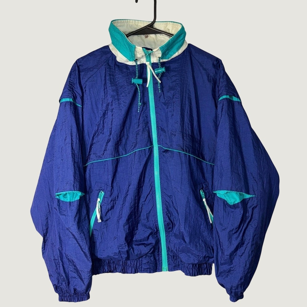 Vintage Pro Spirit Windbreaker Jacket Mens L Blue Teal Nylon 90s Full Zip